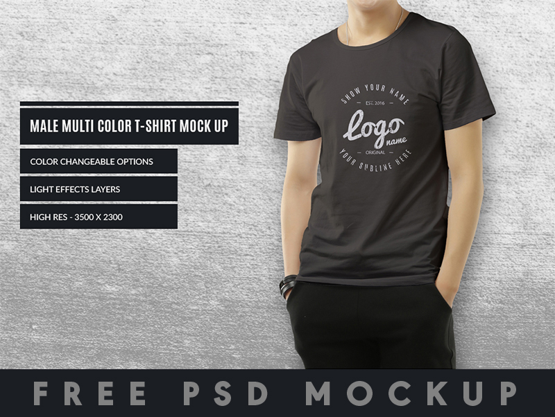 male multi color t shirt mock up